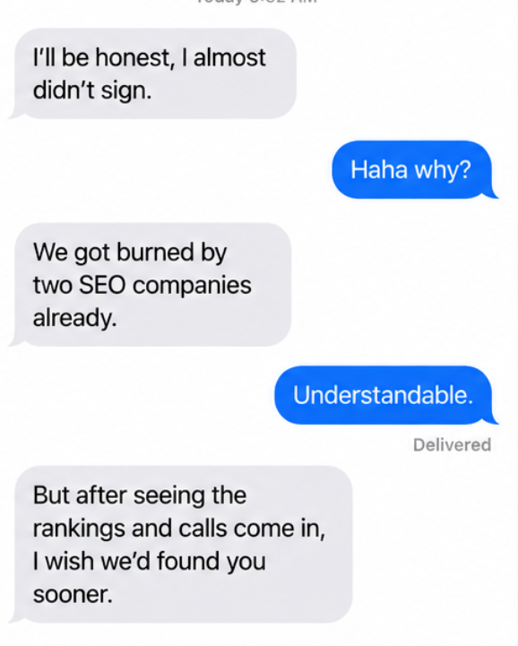 Client testimonial via iMessage