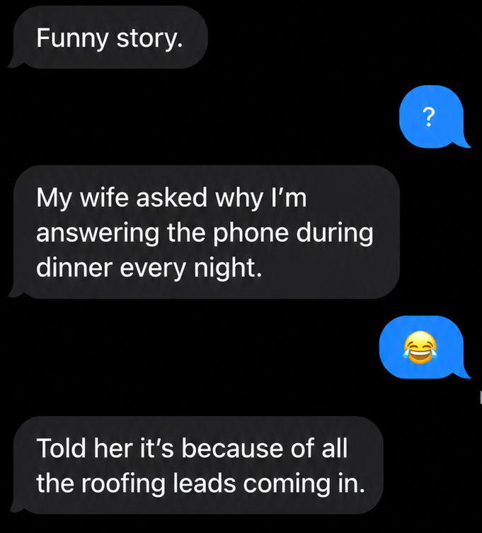 Client iMessage — answering the phone at dinner